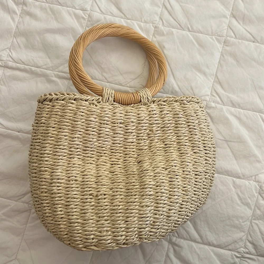 Urban Expressions Woven Straw Satchel with Pink Floral Accents
